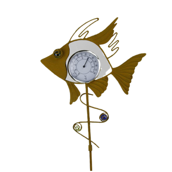 Metal rusty garden decorative fish oranmetal functional garden thermometer stakes