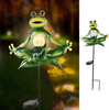 Frog Solar Garden Lights Stake Metal Sitting Yoga Frog Garden Statue with Crackle Glass Ball for Outdoor Patio Yard Decorations