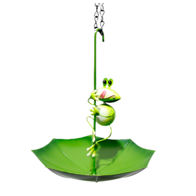 Metal small bird modern frog hanging art bird feeder green umbrella bird feeder bowl
