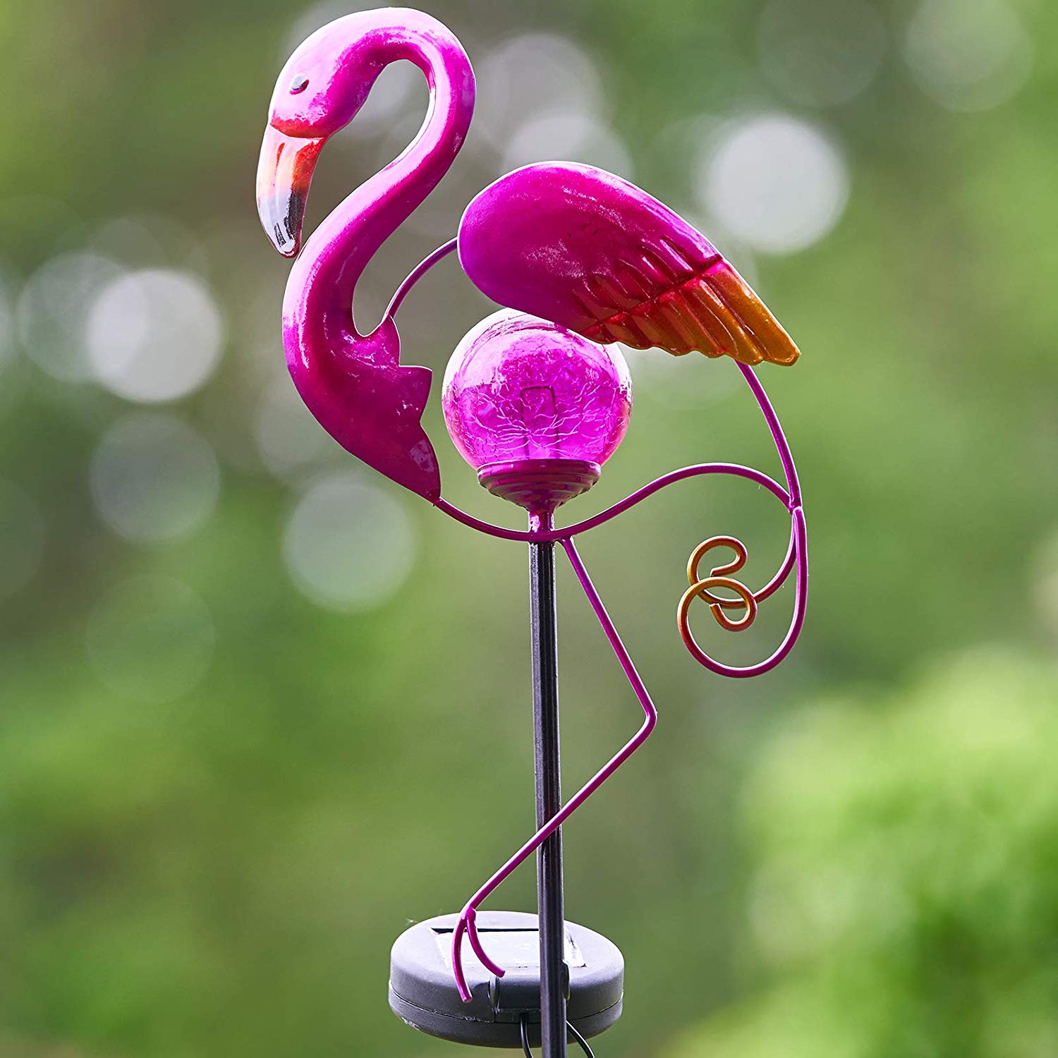 Novelty Animal Decoration Yard Ornament Metal Solar Flamingo Bird Garden Stake Light