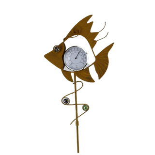 Metal rusty garden decorative fish oranmetal functional garden thermometer stakes