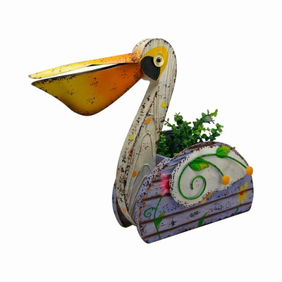 Metal wooden effect plant holder vintage bird plant stands pelican garden ornaments flower pot